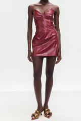 Crocodile Pattern Leather Mini Dress
