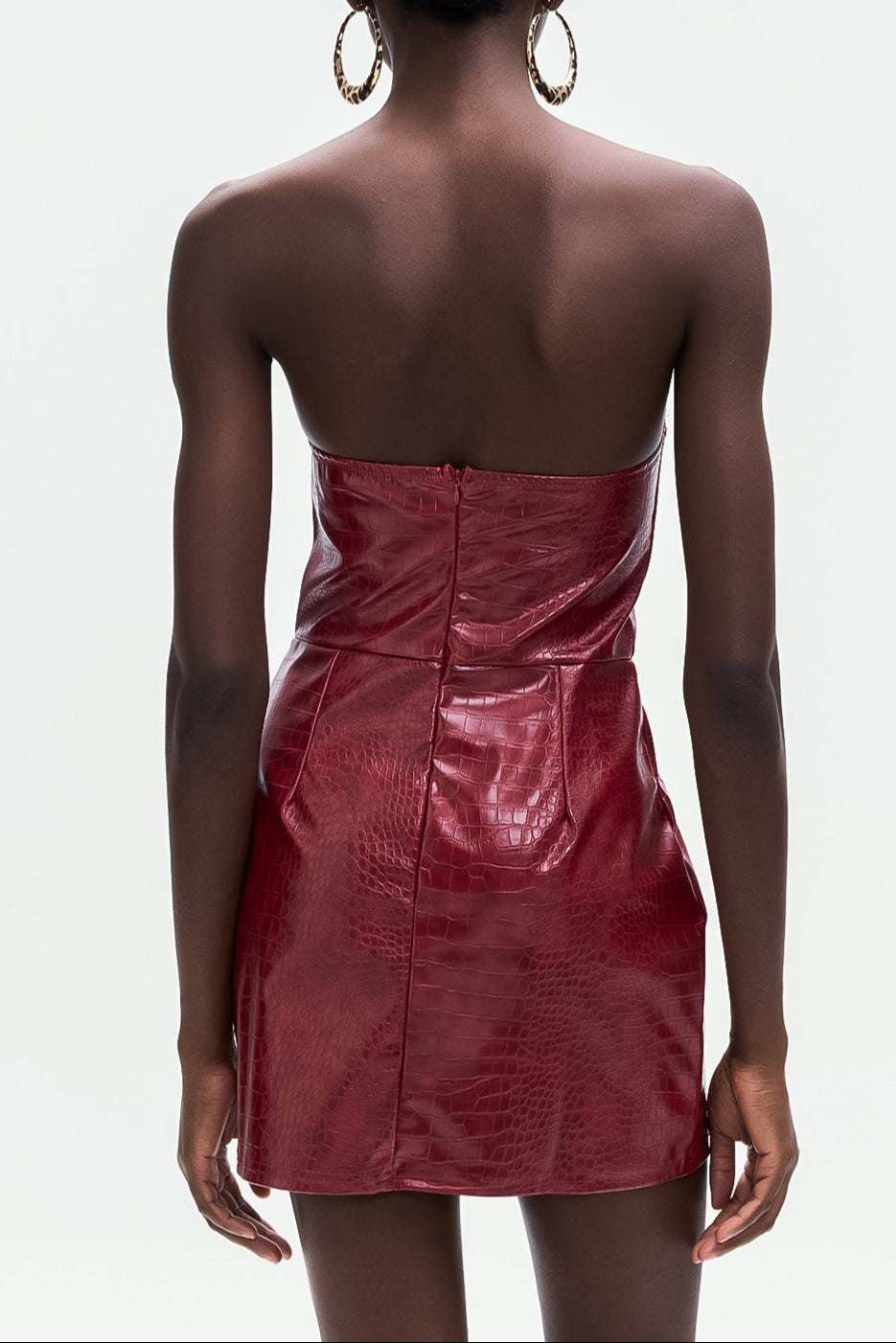 Crocodile Pattern Leather Mini Dress