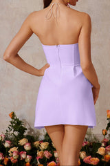 Flower Bandage Mini Dress In Purple