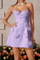 Flower Bandage Mini Dress In Purple