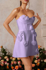Flower Bandage Mini Dress In Purple