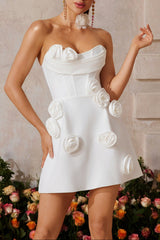 Flower Bandage Mini Dress In White