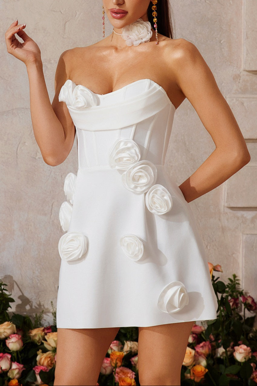 Flower Bandage Mini Dress In White