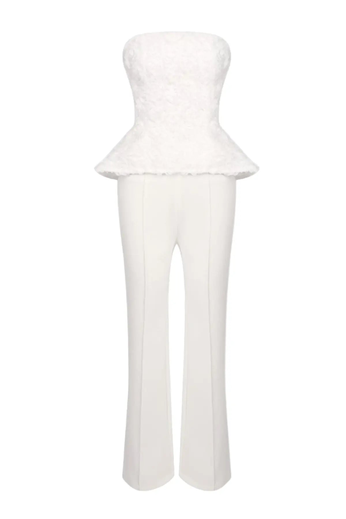 3D Flower Top Pants Set in White