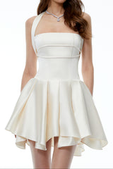 Halter Double Strap Satin Fit &amp; Flare Mini Dress