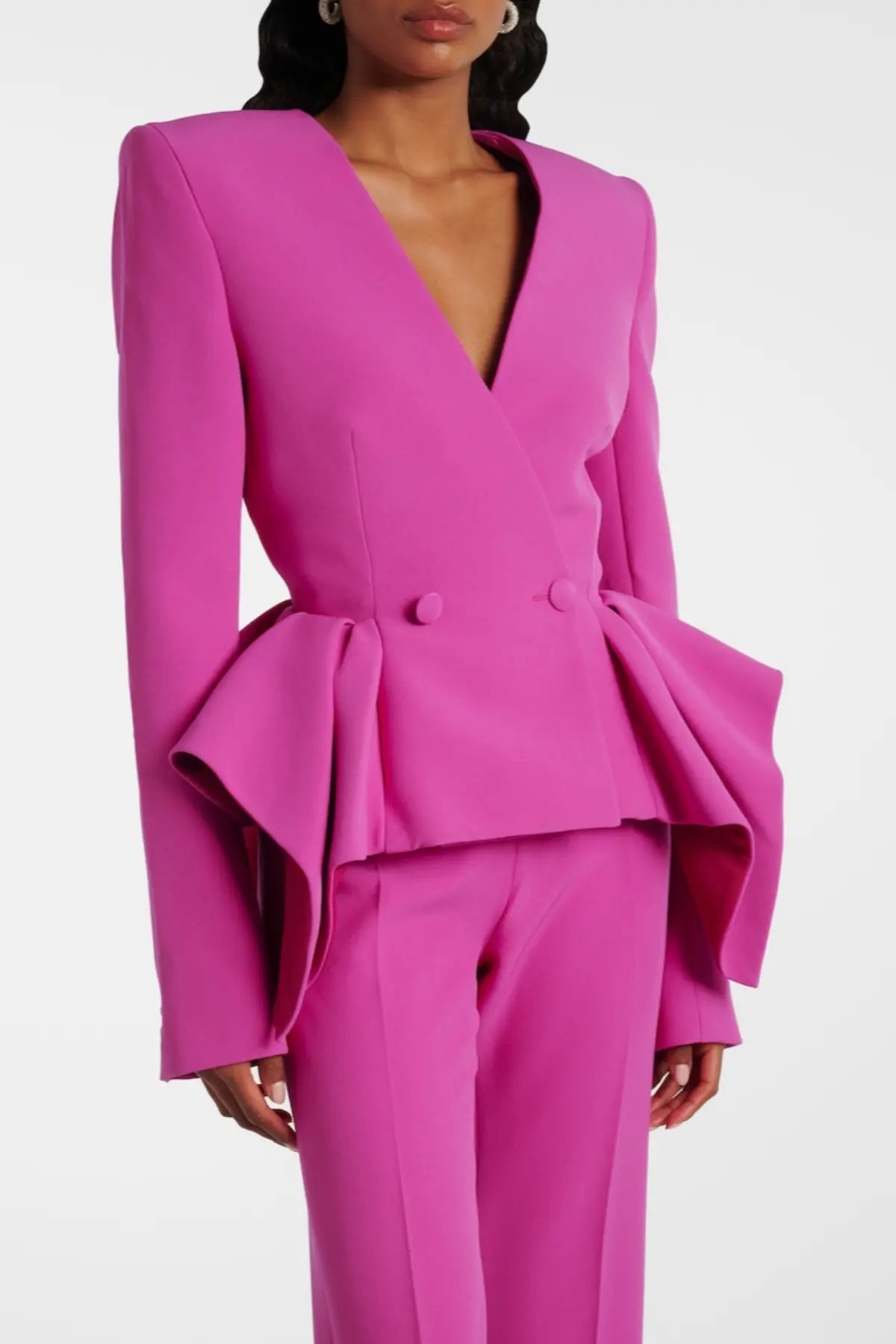Ruffled Blazer Two Piece Set - Pink
