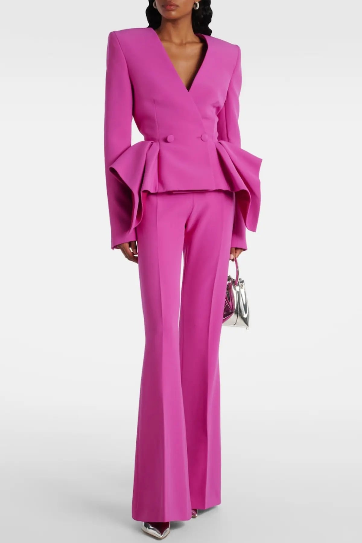 Ruffled Blazer Two Piece Set - Pink