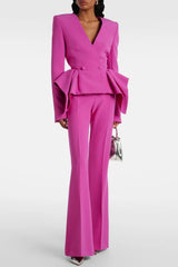 Ruffled Blazer Two Piece Set - Pink