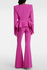 Ruffled Blazer Two Piece Set - Pink