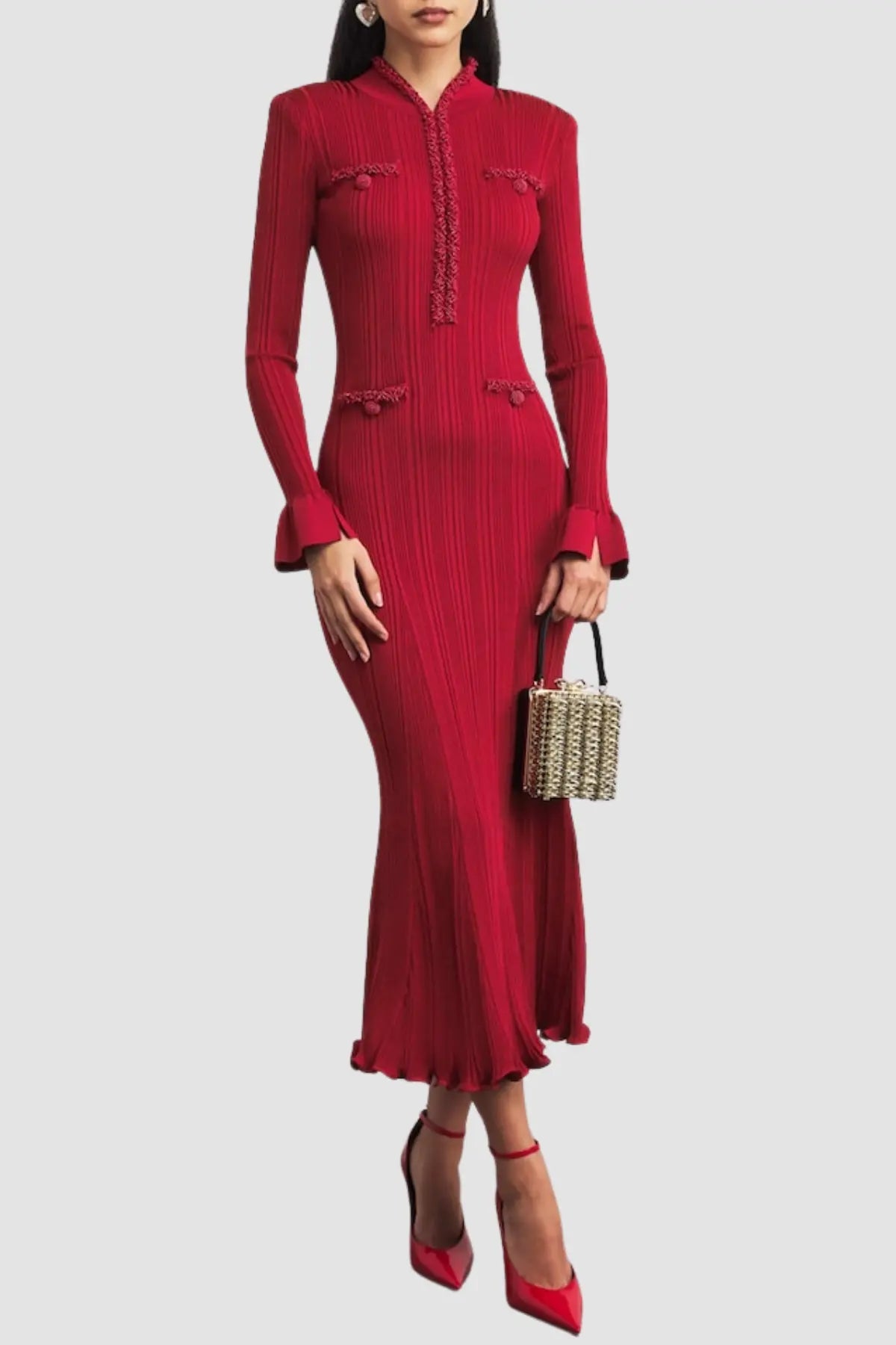 Trim Knit Midi Dress