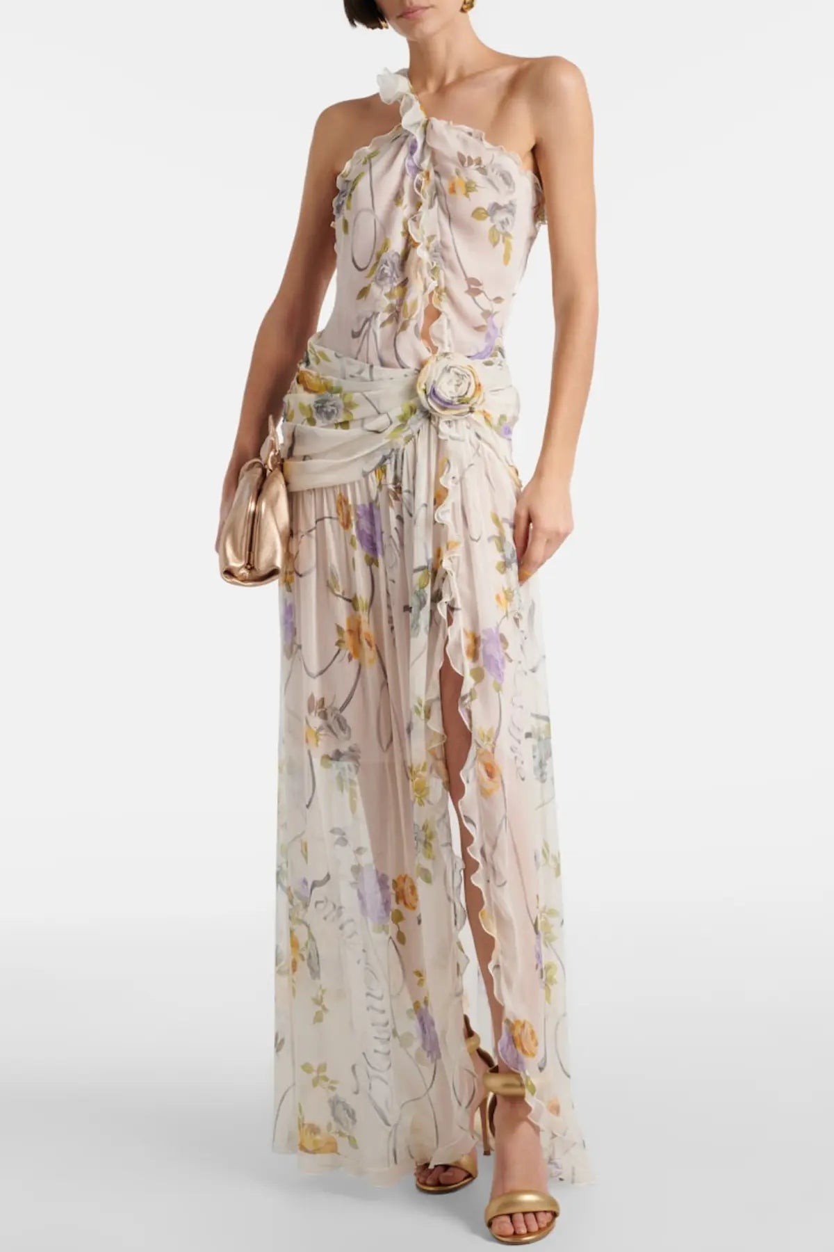 Floral Print One Shoulder Maxi Dress