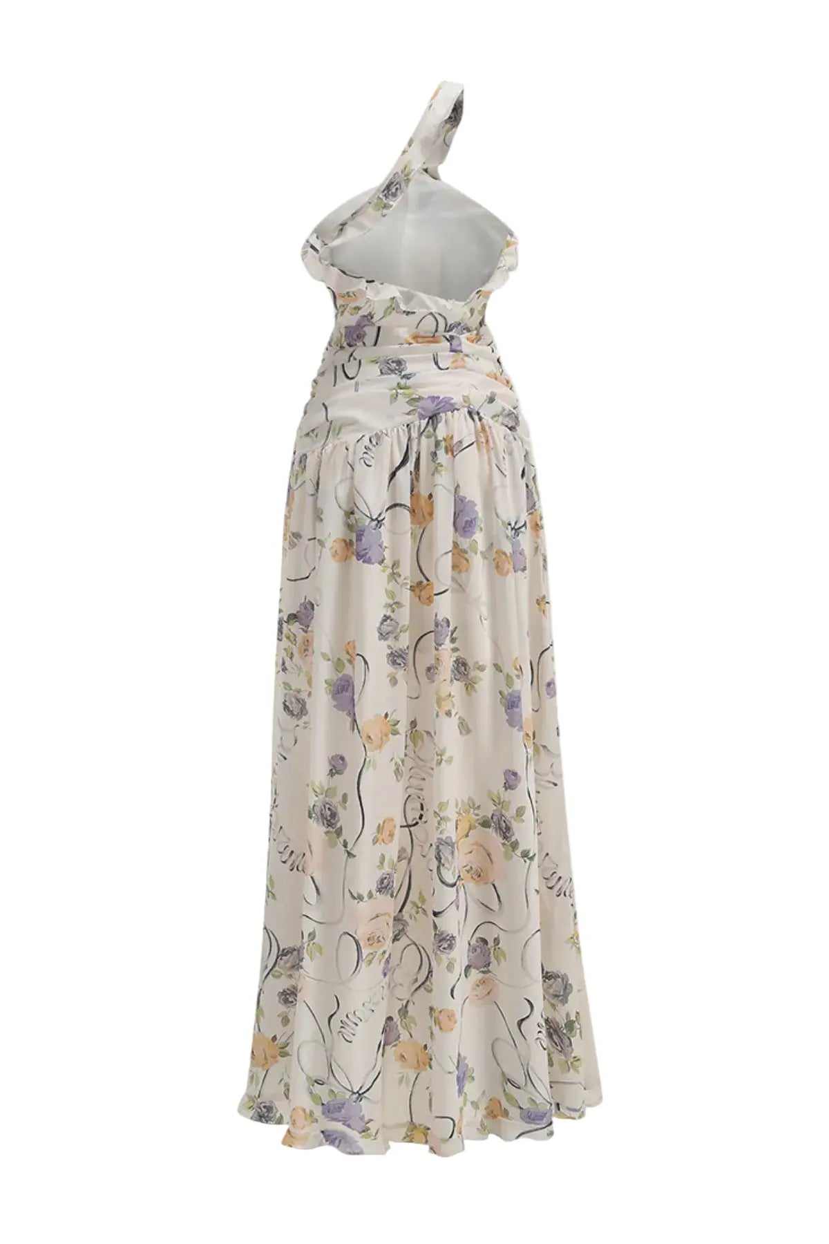 Floral Print One Shoulder Maxi Dress