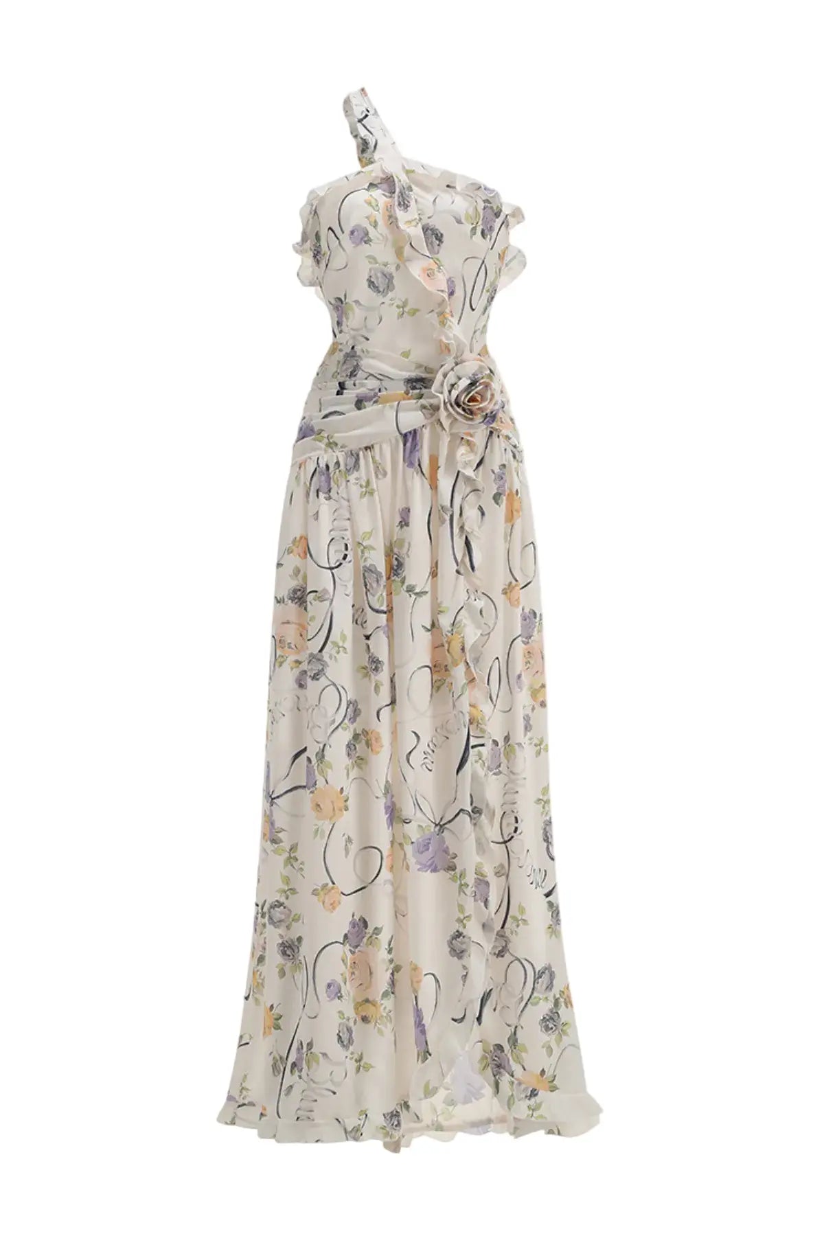 Floral Print One Shoulder Maxi Dress