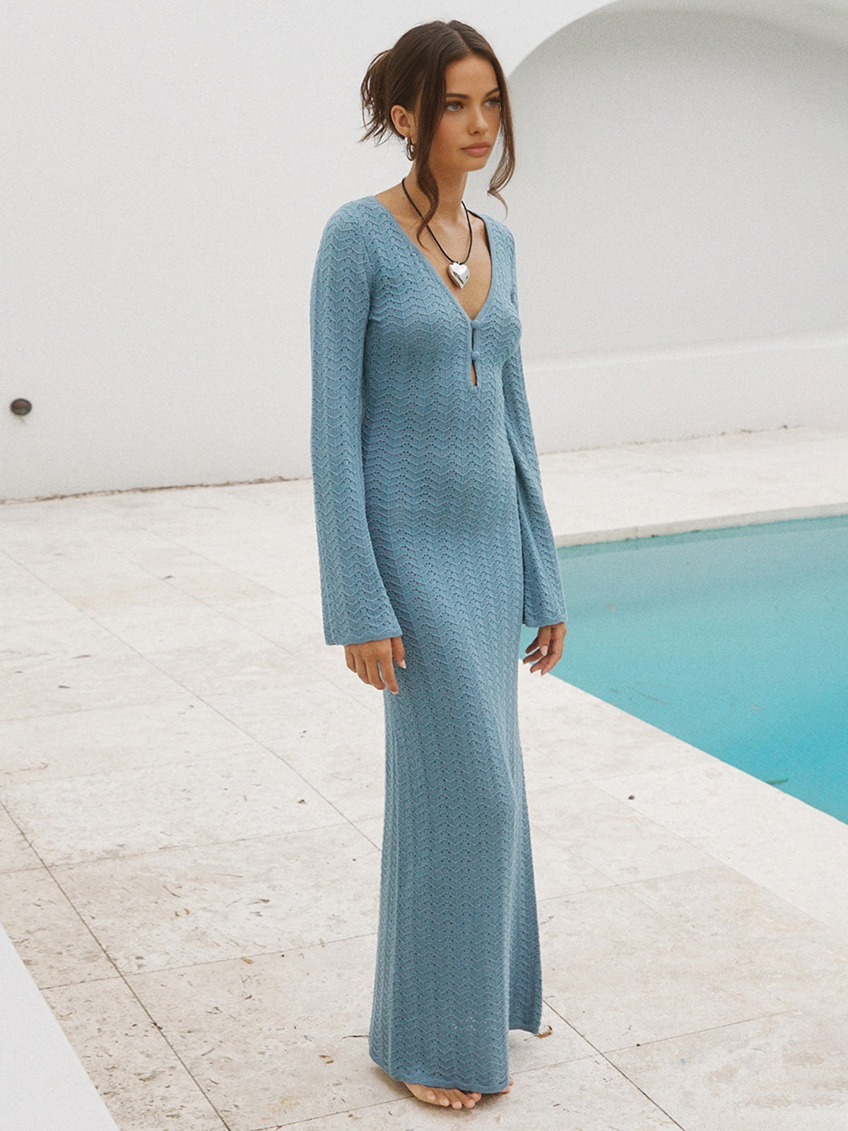 Blue Long Knit Dress