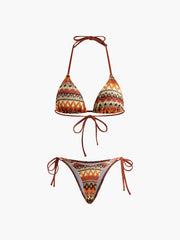 Halter Triangle Knit Bikini Set