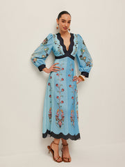 Backless and Puff Sleeve Floral Dress