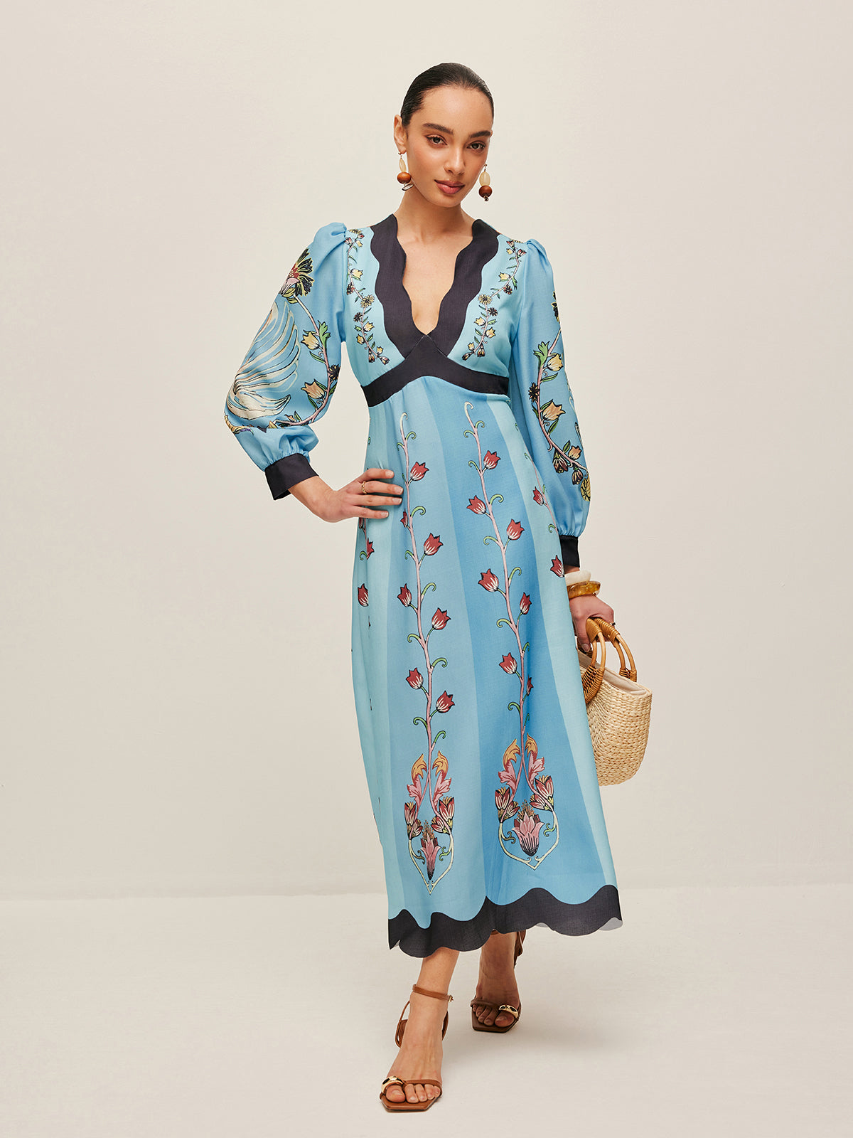 Backless and Puff Sleeve Floral Dress