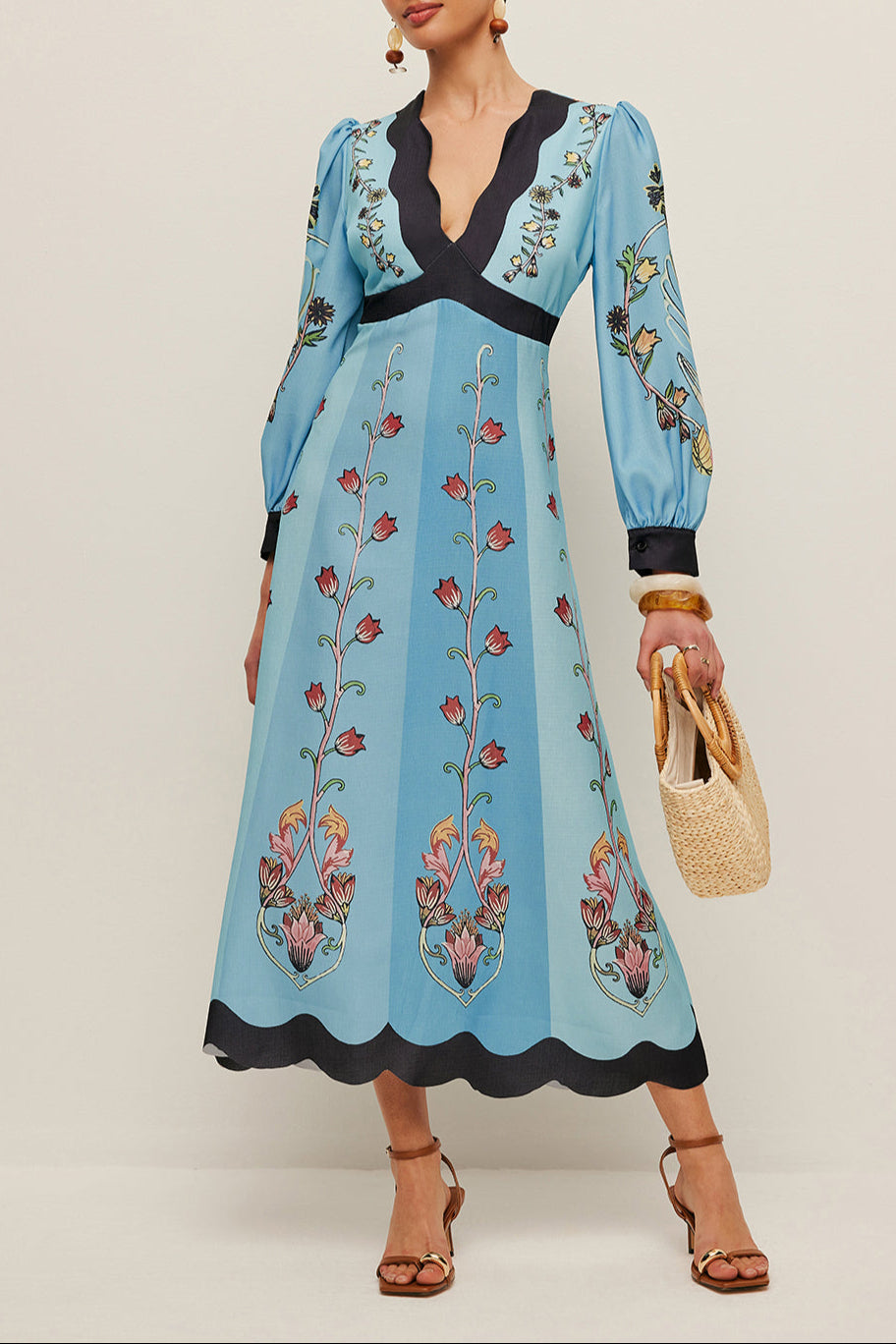 Backless and Puff Sleeve Floral Dress