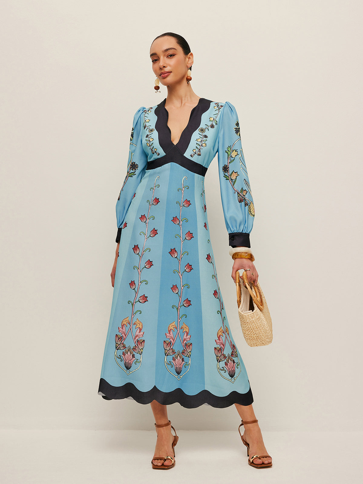 Backless and Puff Sleeve Floral Dress