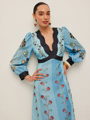 Backless and Puff Sleeve Floral Dress