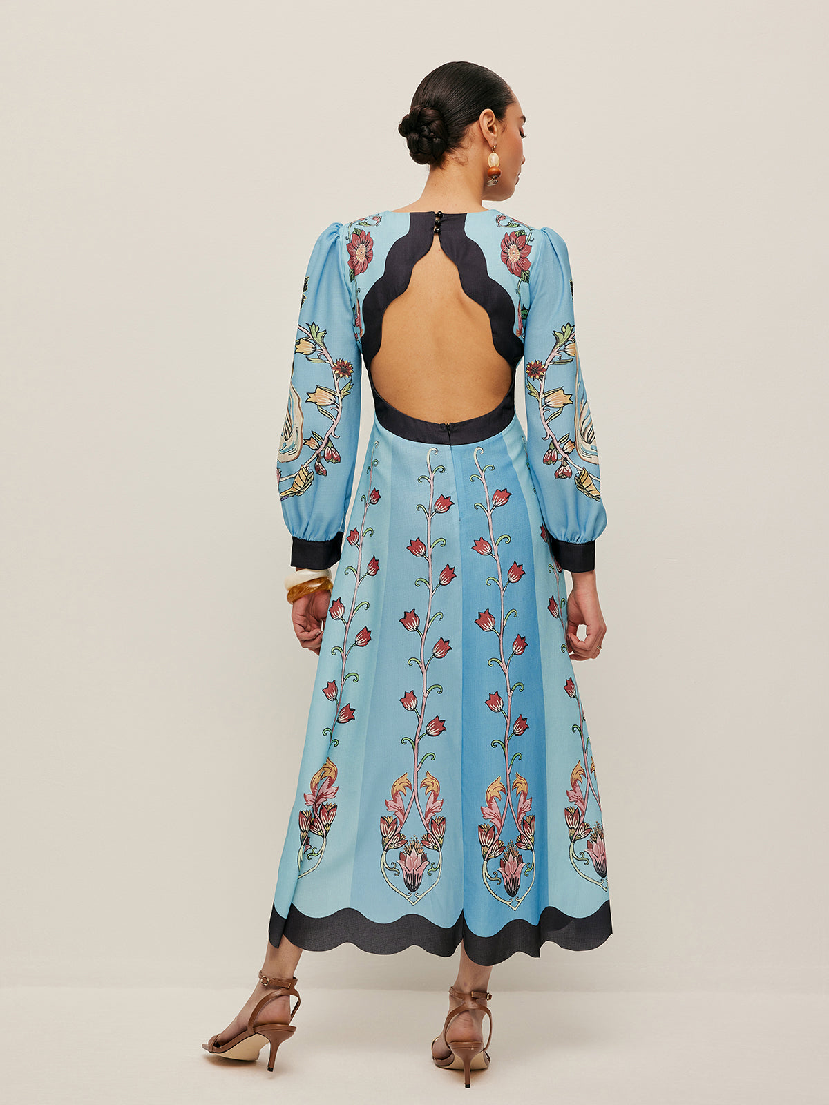 Backless and Puff Sleeve Floral Dress