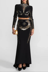Embellished Co-Ord Set with Silver and Gold Sequin Detailing - Black