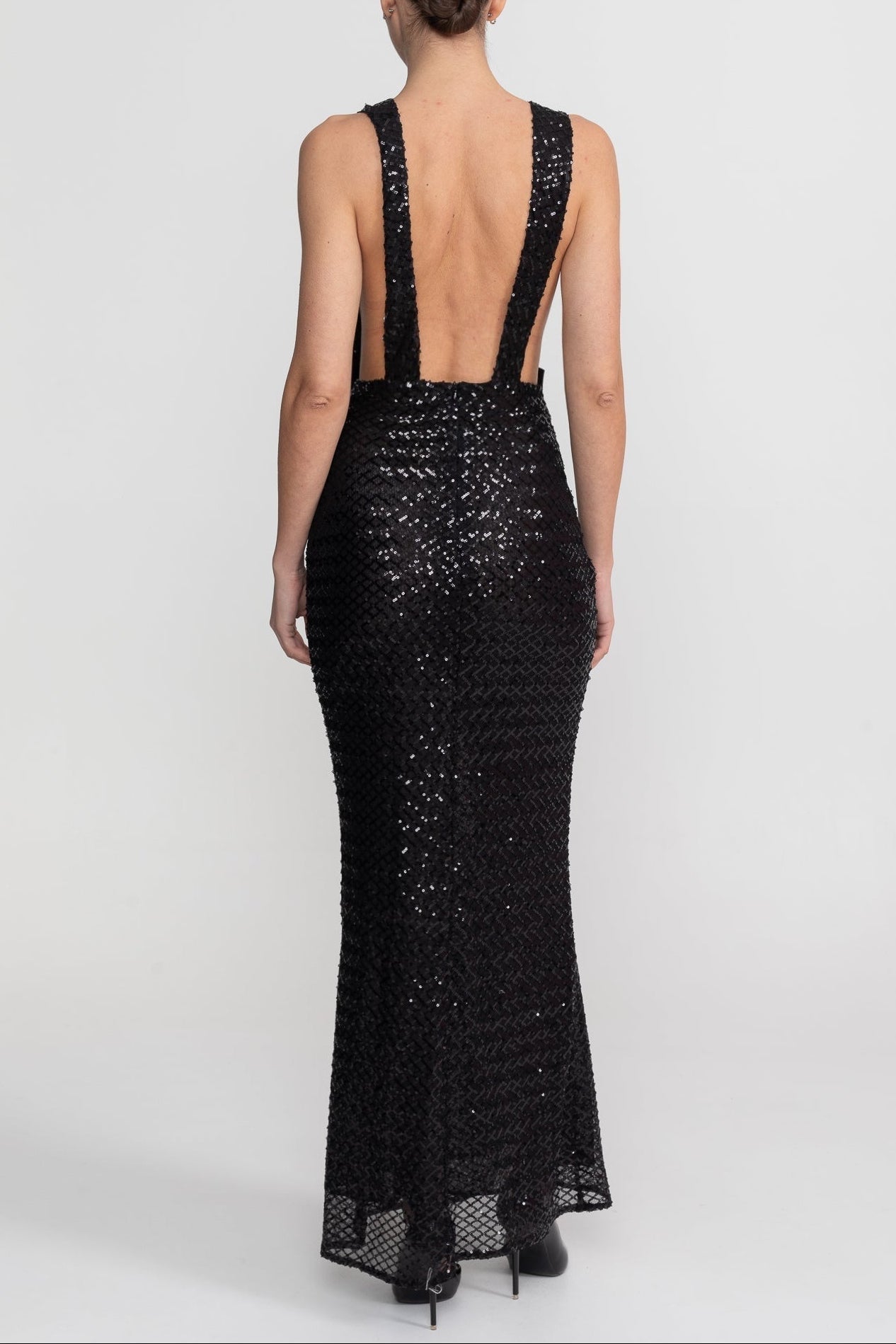 Sequin Maxi Dress With Satin Detail - Black