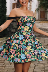Print A Line Strap Satin Mini Dress