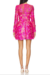 Rose Red Floral Lace Long Sleeve Mini Dress