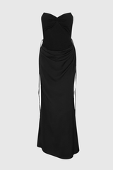 Corset Satin Maxi Dress - Black