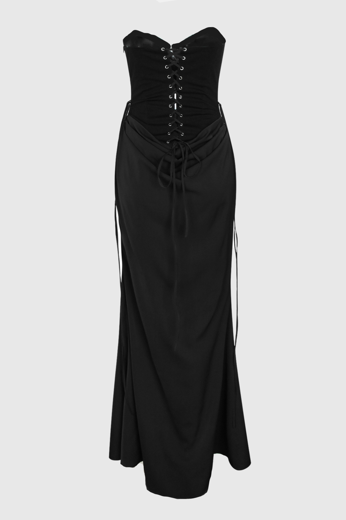 Corset Satin Maxi Dress - Black
