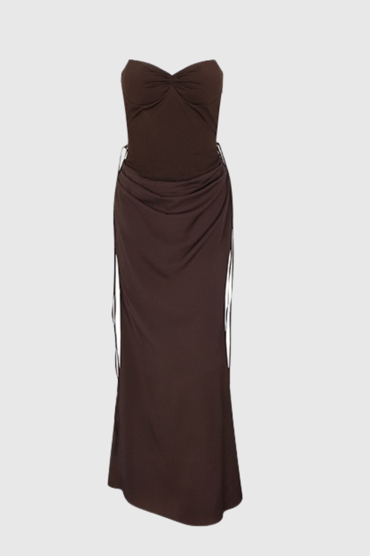 Corset Satin Maxi Dress - Brown