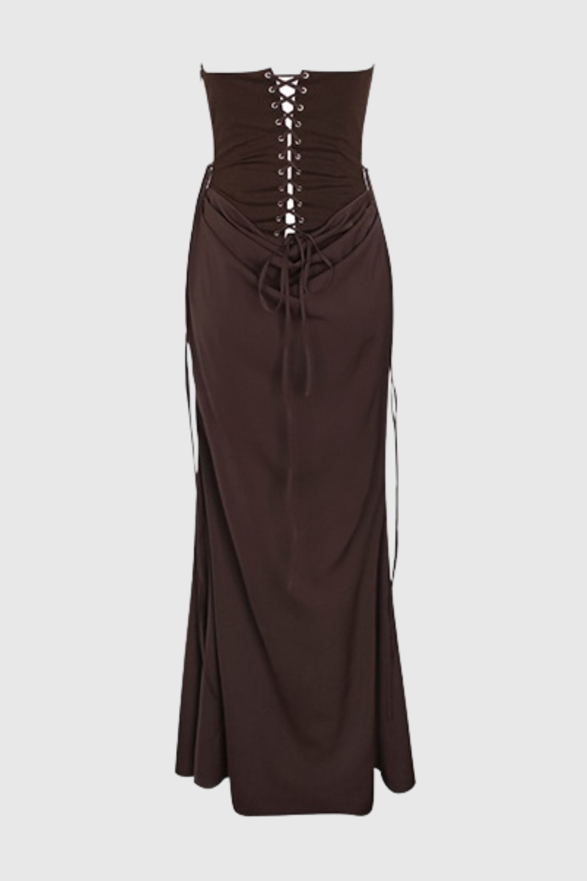 Corset Satin Maxi Dress - Brown