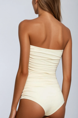 Ruched Flower One Piece Swimsuit In Cream
