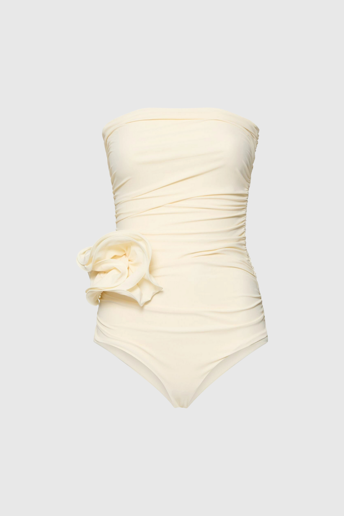 Ruched Flower One Piece Swimsuit In Cream