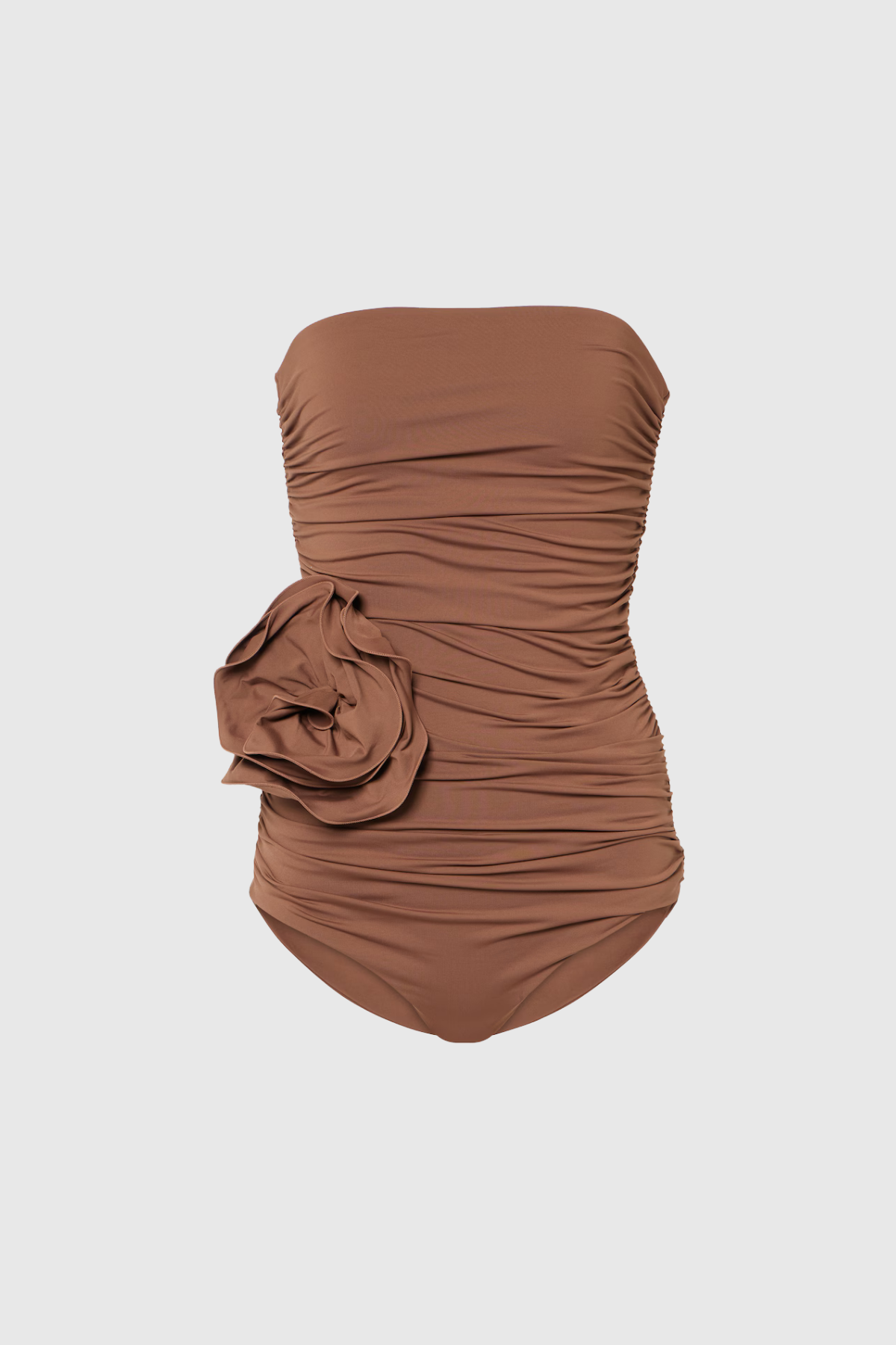 Ruched Flower One Piece Swimsuit In Mocha Mousse