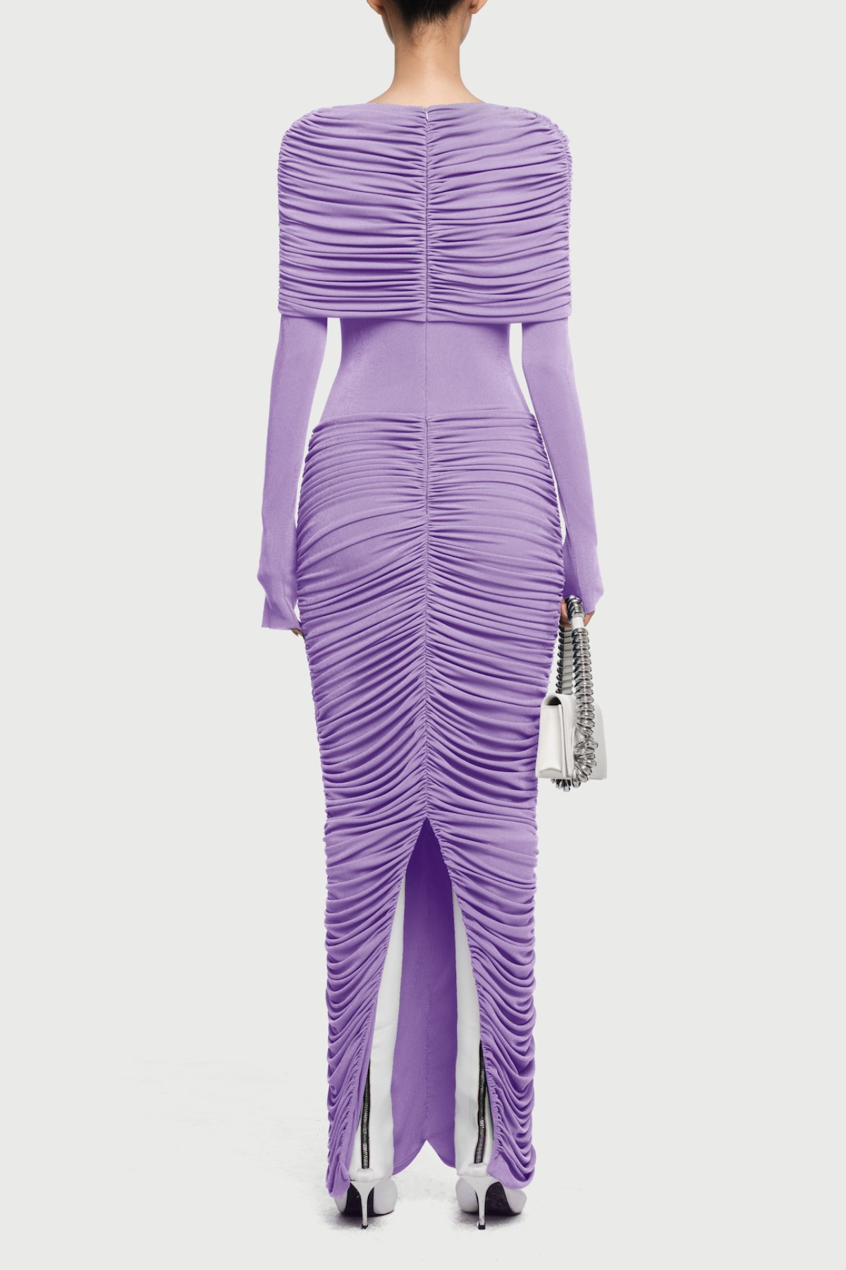 Purple Form-Fitting Maxi Dress with Asymmetrical Shoulder