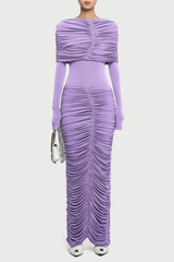 Purple Form-Fitting Maxi Dress with Asymmetrical Shoulder