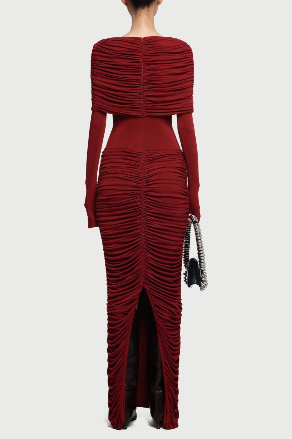 Red Form-Fitting Maxi Dress with Asymmetrical Shoulder