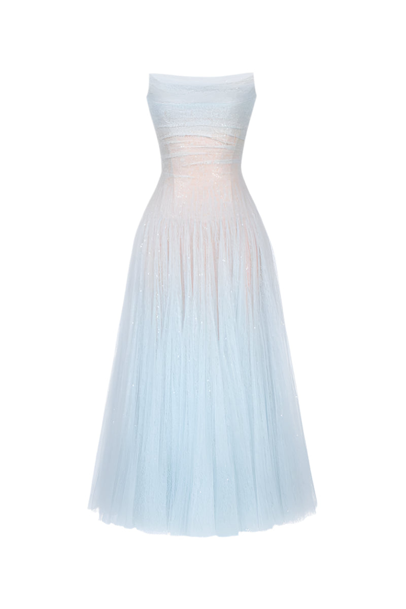 Blue Draped Lace Mini Dress