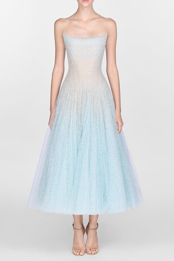 Blue Draped Lace Mini Dress