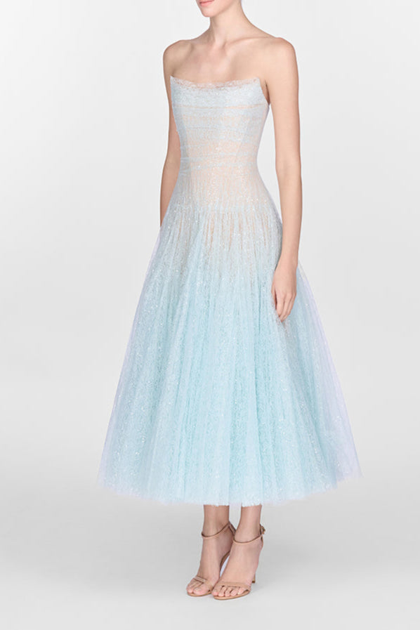 Blue Draped Lace Mini Dress
