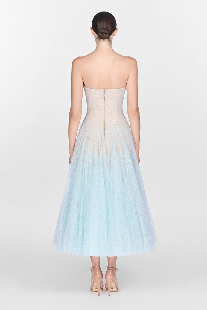 Blue Draped Lace Mini Dress