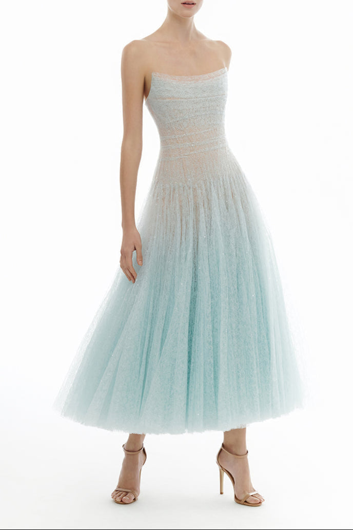 Blue Draped Lace Mini Dress