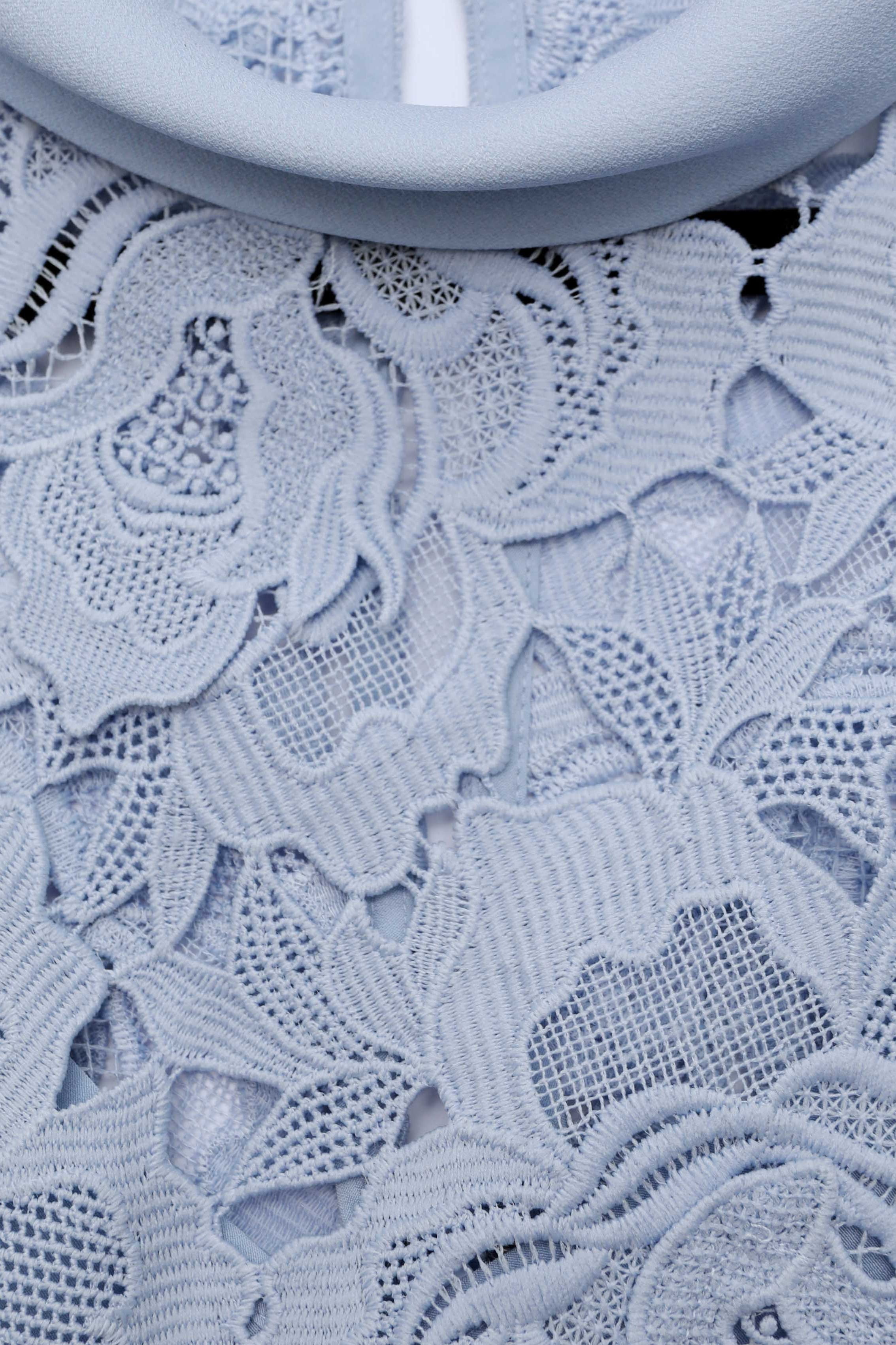 Blue Flower Lace Contrast Collar Midi Dress