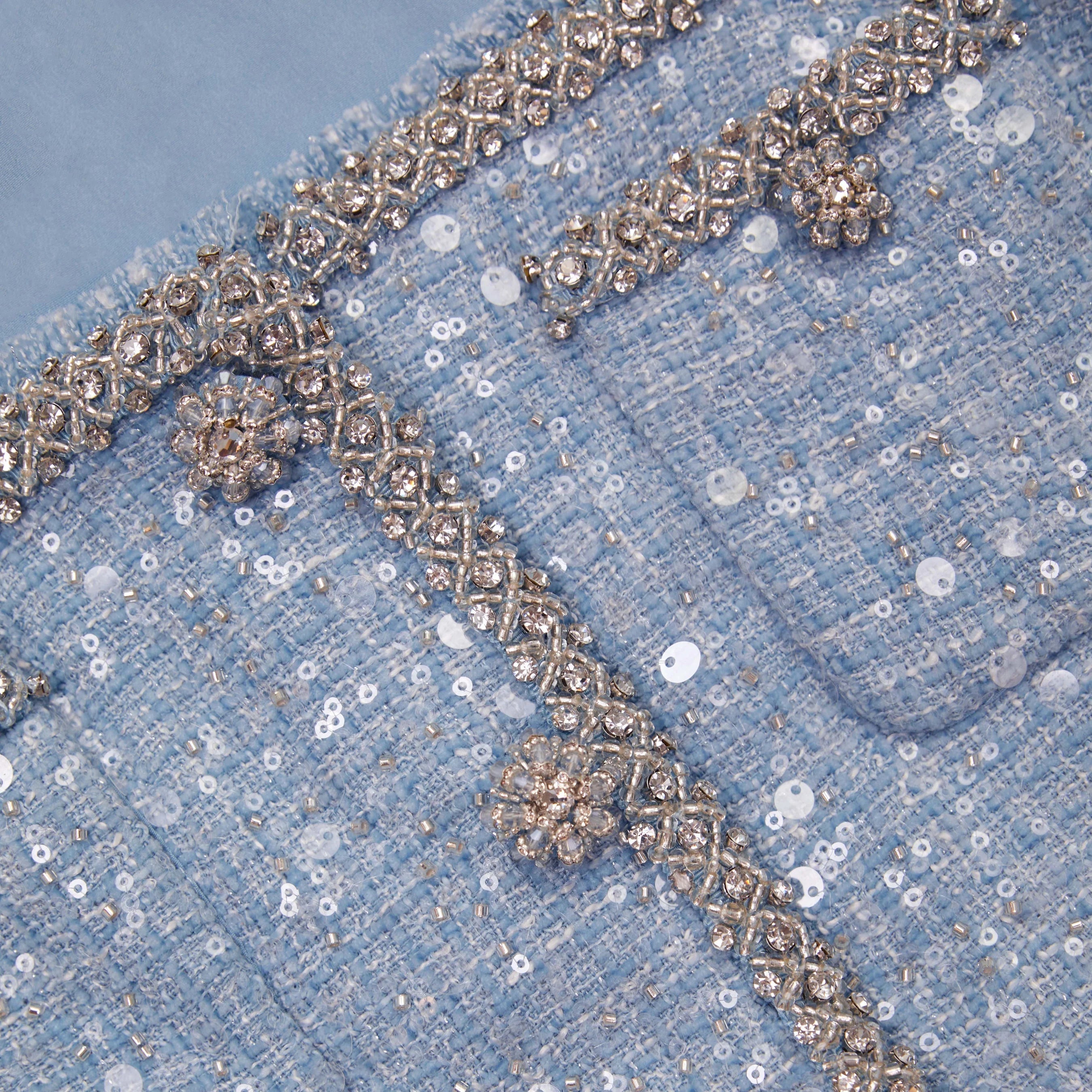 Blue Sequin Boucle Crop Top