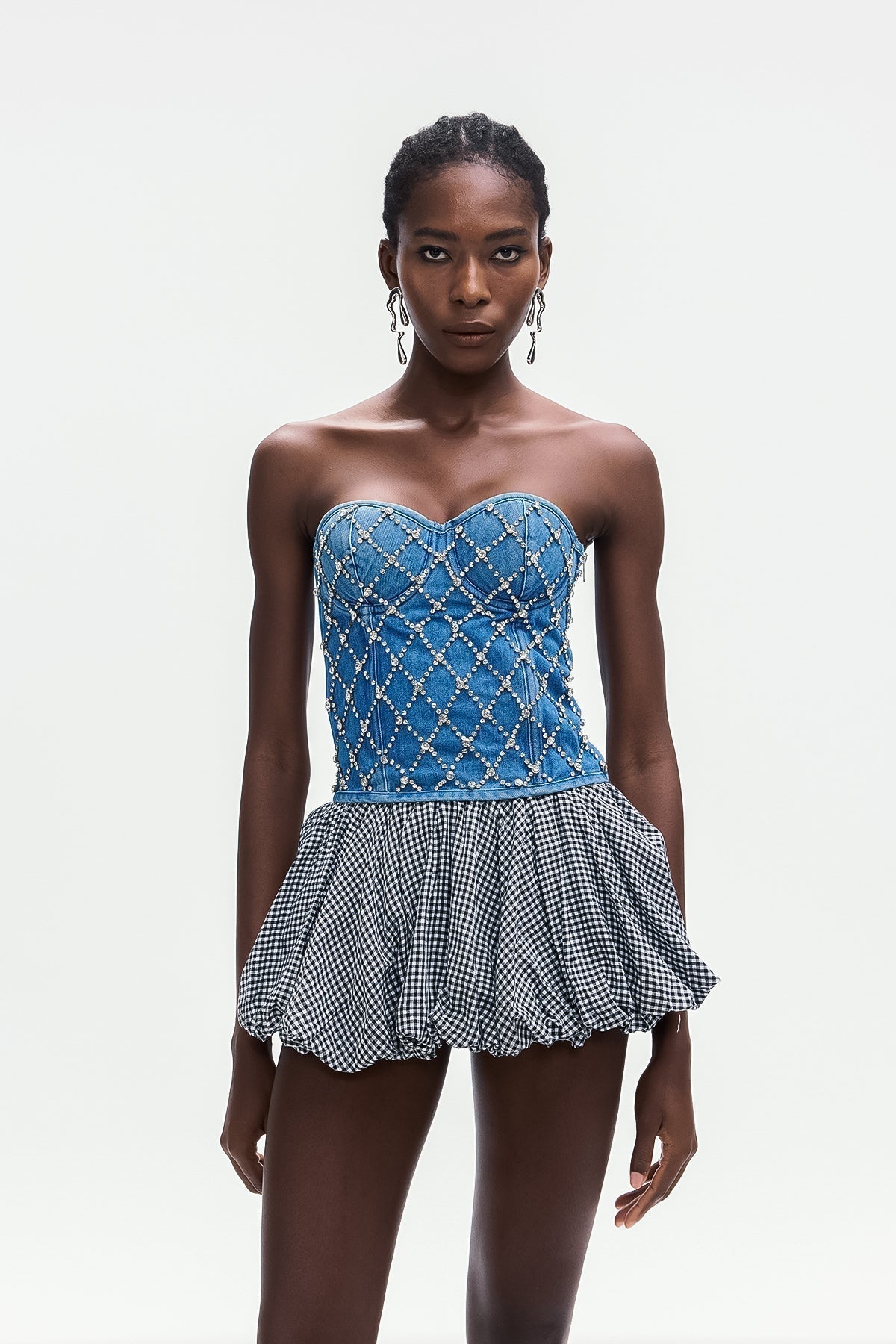 Crystal Embellished Denim Top in blue