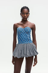 Crystal Embellished Denim Top in blue