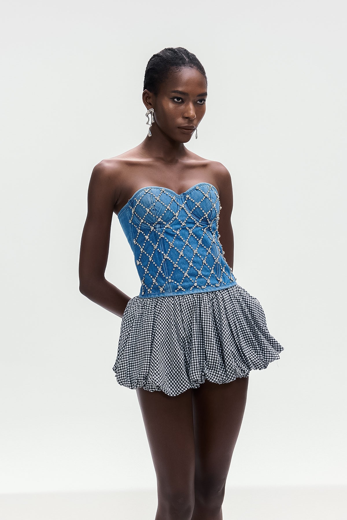 Crystal Embellished Denim Top in blue