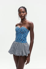 Crystal Embellished Denim Top in blue
